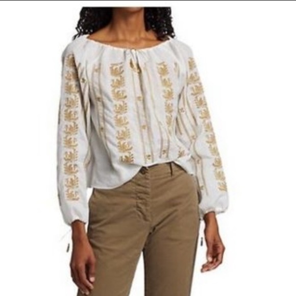 Nili Lotan Tops - Nili Lotan Sz S Women's White Geneve Embroidered Woven Tassel Blouse